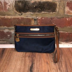 Michael Kors Blue Nylon Leather Strap Wristlet
